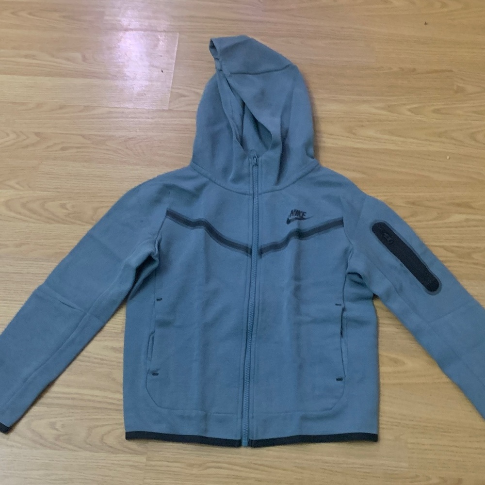 Nike Tech Zip-Up Hoodie Blue Gray Black Size Small Kids 8/9